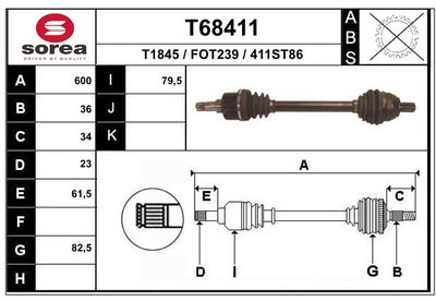Приводной вал EAI T68411 для FORD C-MAX