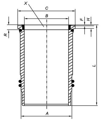 Cilindervoering (binnendiameter: 128mm, lengte: 266mm, flens diameter: 155,5mm, met o-ringen, (EN) Flange height 10,1mm) past: MERCEDES AXOR, AXOR 2, CAPACITY, CITARO 2 OM457-OM458.990
