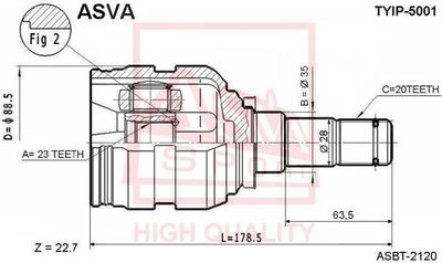 Шарнирный комплект, приводной вал ASVA TYIP-5001 для TOYOTA CORONA