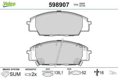 комплект спирачно феродо, дискови спирачки VALEO 598907