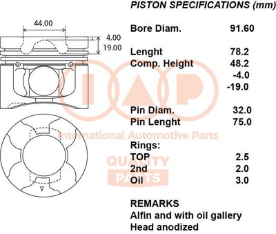 Поршень IAP QUALITY PARTS 100-12037 для MITSUBISHI L200