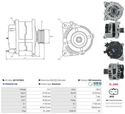 GENERATOR / ALTERNATOR AS-PL A01167SEG 4