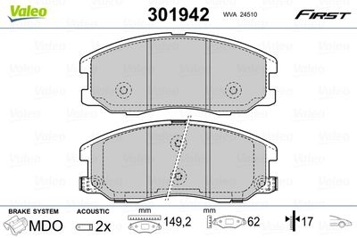 Комплект тормозных колодок, дисковый тормоз VALEO 301942 для CHEVROLET CAPTIVA