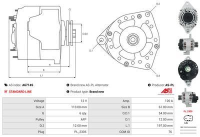 GENERATOR / ALTERNATOR AS-PL A6714S 4