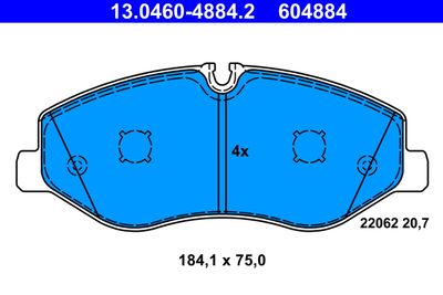 Комплект тормозных колодок, дисковый тормоз ATE 13.0460-4884.2 для MERCEDES-BENZ MARCO
