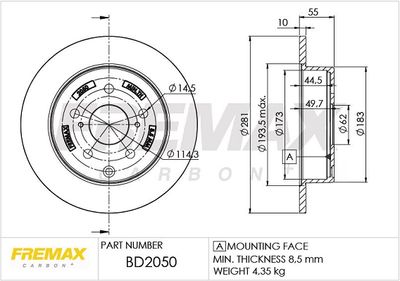 FREMAX BD-2050 Тормозные диски  для TOYOTA MATRIX (Тойота Матриx)
