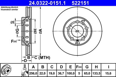 Тормозной диск ATE 24.0322-0151.1 для AUDI A2
