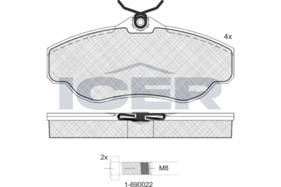 комплект спирачно феродо, дискови спирачки ICER 141145-700