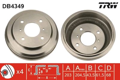 Тормозной барабан TRW DB4349 для NISSAN ALMERA