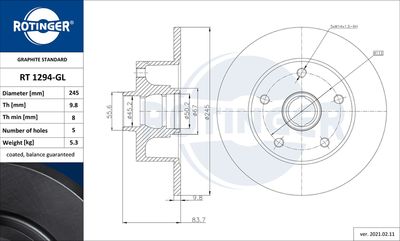 спирачен диск ROTINGER RT 1294-GL