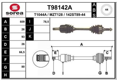 EAI T98142A Полуось в сборе  для MAZDA 323 C IV (BG) 1.8 16V GT