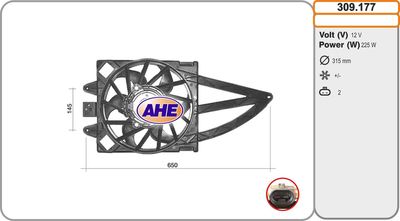Вентилятор, охлаждение двигателя AHE 309.177 для FIAT PANDA