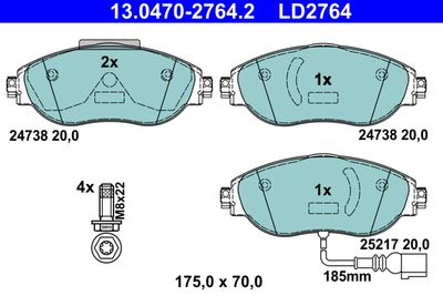 Комплект тормозных колодок, дисковый тормоз ATE 13.0470-2764.2 для SEAT ALHAMBRA