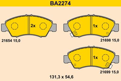Комплект тормозных колодок, дисковый тормоз BARUM BA2274 для HONDA CAPA