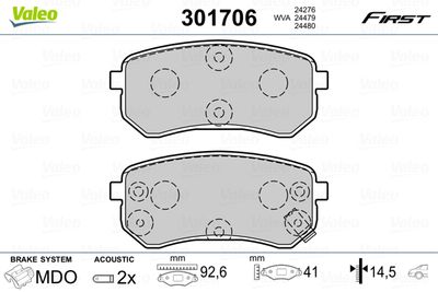 Комплект тормозных колодок, дисковый тормоз VALEO 301706 для KIA PICANTO