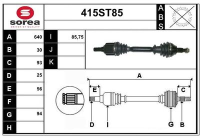 STARTCAR 415ST85 Полуось в сборе  для ALFA ROMEO 159 (939_) 1.9 JTDM 8V (939AXE1B, 939BXE1B, 939BXH1B)