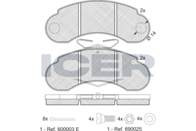 Комплект тормозных колодок, дисковый тормоз ICER 140893 для MERCEDES-BENZ MB