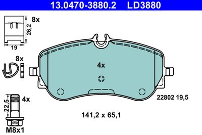 Комплект тормозных колодок, дисковый тормоз ATE 13.0470-3880.2 для VW GRAND