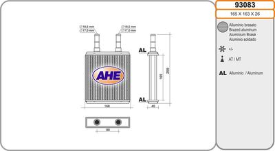 Теплообменник, отопление салона AHE 93083 для HYUNDAI GETZ