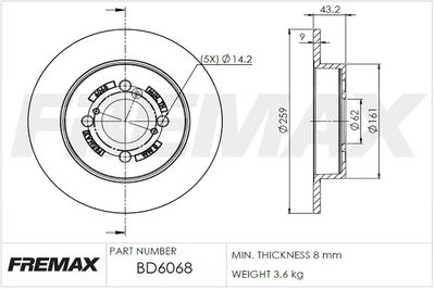 Тормозной диск FREMAX BD-6068 для SUZUKI SWIFT