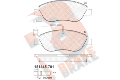 Комплект тормозных колодок, дисковый тормоз R BRAKE RB1445-701 для FIAT STILO