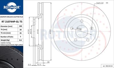 спирачен диск ROTINGER RT 21074HP-GL T5
