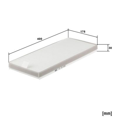 Cabinefilter (400x178x30mm, patroon) past: LIEBHERR L550, L556, L566, L576, L580, L586
