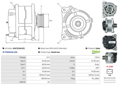 GENERATOR / ALTERNATOR AS-PL A3472VALEO 4