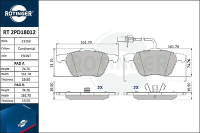 комплект спирачно феродо, дискови спирачки ROTINGER