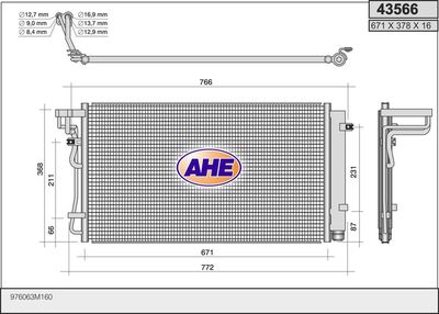 AHE 43566 Радиатор кондиционера  для HYUNDAI  (Хендай Еqуус)
