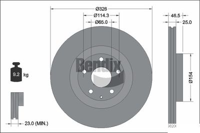 Тормозной диск BENDIX Braking BDS2289 для MAZDA MX-30