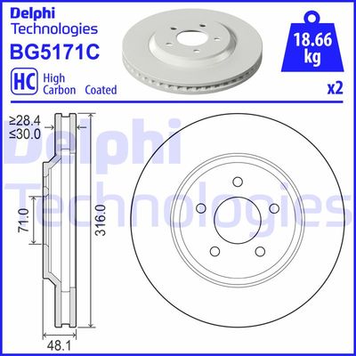 Тормозной диск DELPHI BG5171C для FORD USA MUSTANG