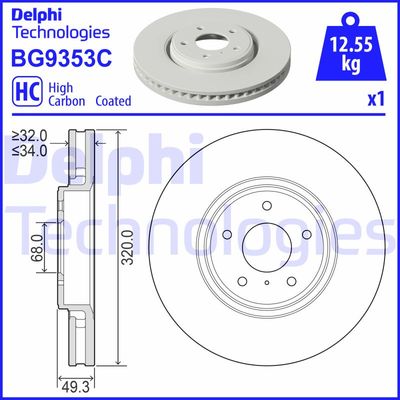 Тормозной диск DELPHI BG9353C для INFINITI QX50