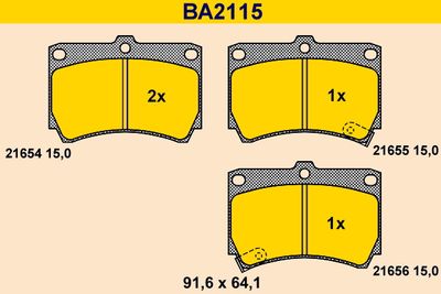 Комплект тормозных колодок, дисковый тормоз BARUM BA2115 для KIA AVELLA