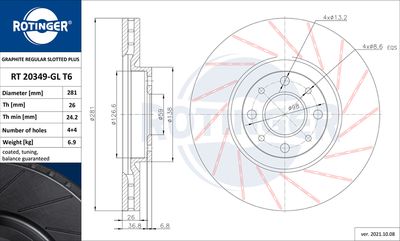 спирачен диск ROTINGER RT 20349-GL T6