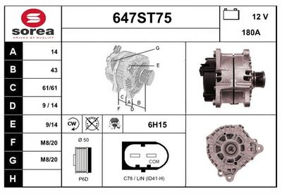 STARTCAR 647ST75 Генератор для AUDI A6 C7 (4G2, 4GC) 2.0 TDI