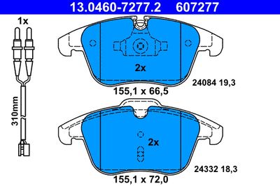 Комплект тормозных колодок, дисковый тормоз ATE 13.0460-7277.2 для PEUGEOT 508