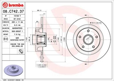 BREMBO Bremsscheibe PRIME LINE - With Bearing Kit (08.C742.37)