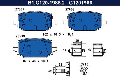 комплект спирачно феродо, дискови спирачки GALFER B1.G120-1986.2