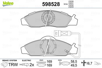 Комплект тормозных колодок, дисковый тормоз VALEO 598528 для MITSUBISHI SANTAMO