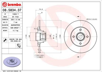 BREMBO Remschijf PRIME LINE - With Bearing Kit (08.5834.37)