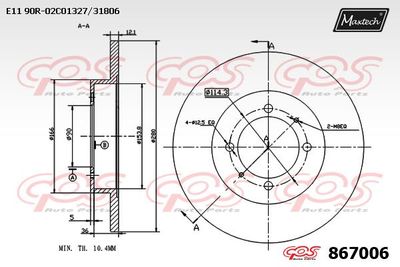Тормозной диск MAXTECH 867006 для PROTON GEN