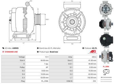 GENERATOR / ALTERNATOR AS-PL A3850S 4