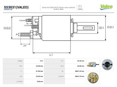 AS-PL - Elektromagnetický spínač, štartér BMW , SS3031(VALEO)