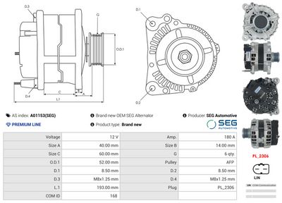 GENERATOR / ALTERNATOR AS-PL A01153SEG 4