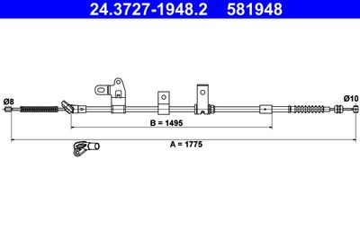 ATE 24.3727-1948.2 Трос ручного тормоза  для TOYOTA PRIUS (Тойота Приус)