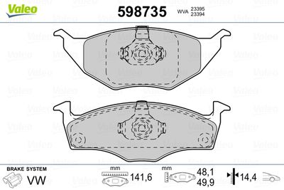Комплект тормозных колодок, дисковый тормоз VALEO 598735 для VW LUPO