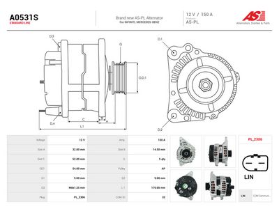 Generator AS-PL A0531S för MERCEDES-BENZ