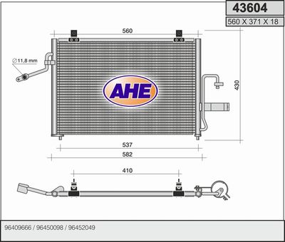 AHE 43604 Радиатор кондиционера  для CHEVROLET REZZO (Шевроле Реззо)