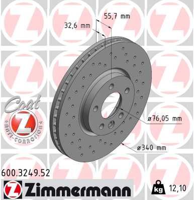 Тормозной диск ZIMMERMANN 600.3249.52 для BENTLEY CONTINENTAL